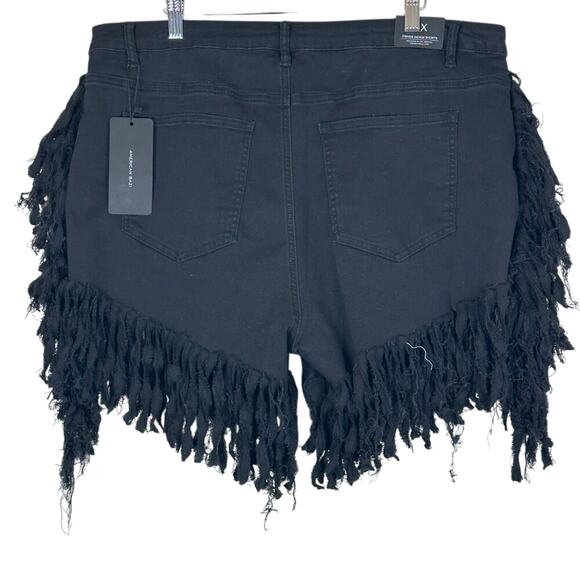NWT American Bazi Fringe Denim Shorts Womens L Black High Rise Grunge Bimbocore - Picture 4 of 7